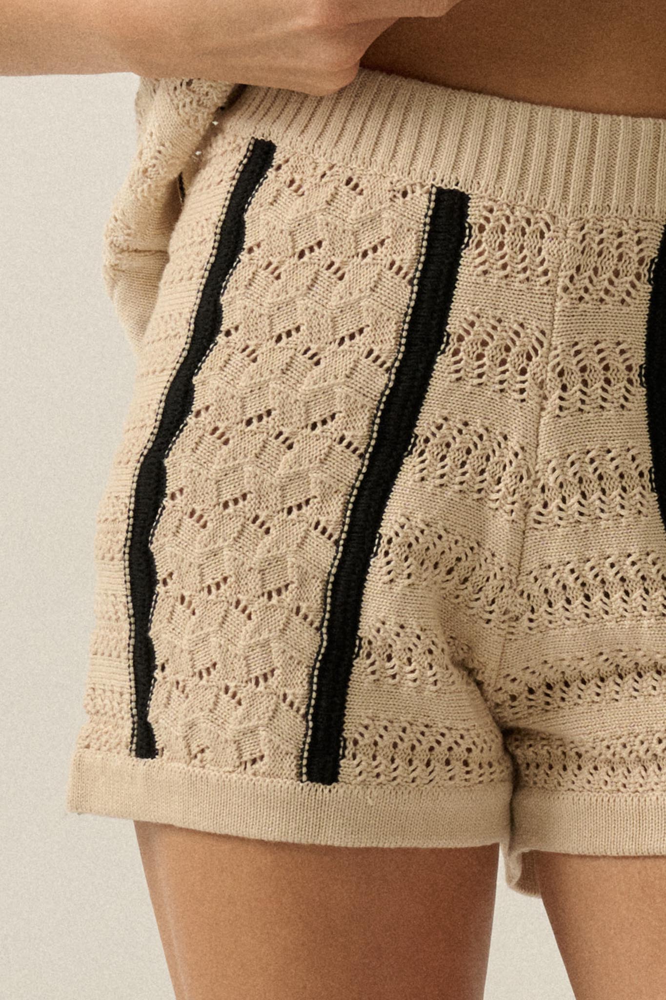 Down the Road Striped Crochet-Knit Sweater Shorts