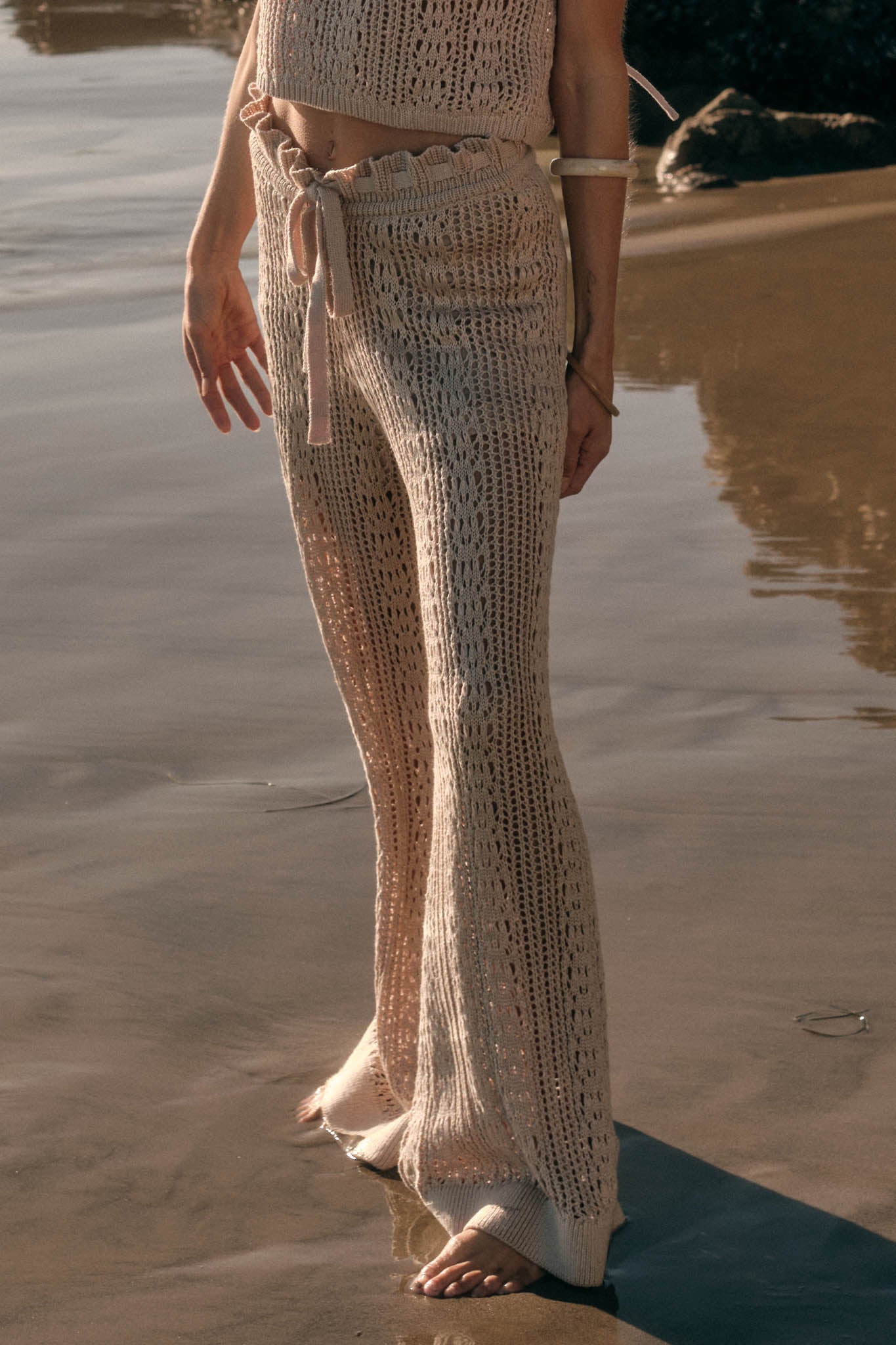 Just Vibing Crochet-Knit Drawstring Sweater Pants