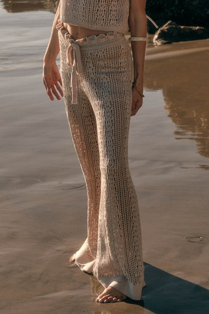 Just Vibing Crochet-Knit Drawstring Sweater Pants