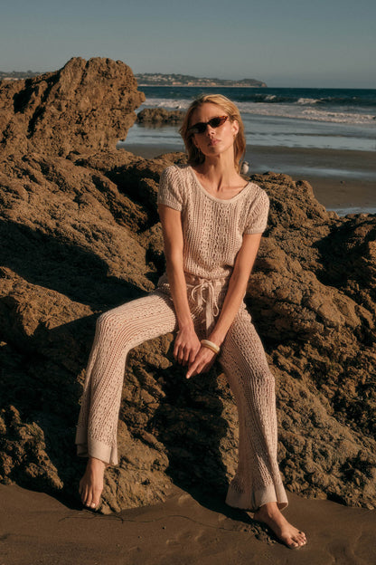 Just Vibing Crochet-Knit Drawstring Sweater Pants