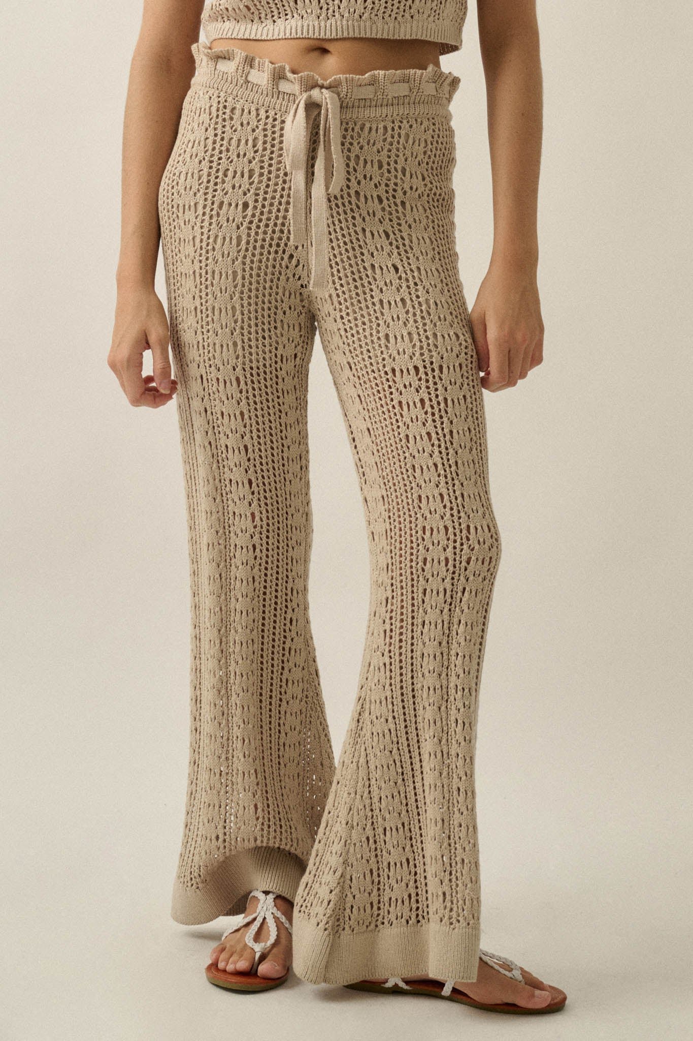 Just Vibing Crochet-Knit Drawstring Sweater Pants
