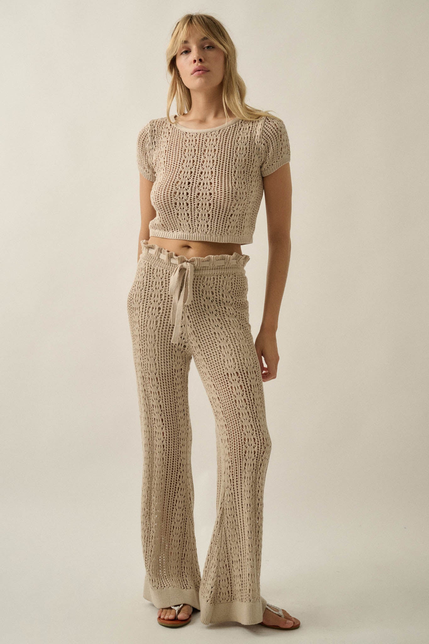 Just Vibing Crochet-Knit Drawstring Sweater Pants