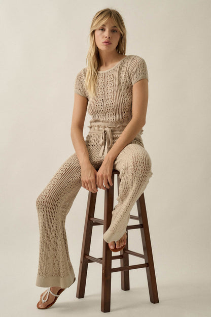 Just Vibing Crochet-Knit Drawstring Sweater Pants