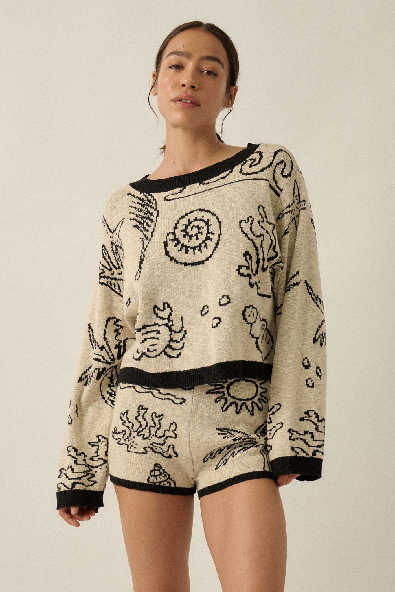 Beach Bum Nautical Jacquard-Knit Sweater Shorts