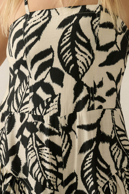 Lush Leaves Tropical-Print Wide-Leg Cami Jumpsuit