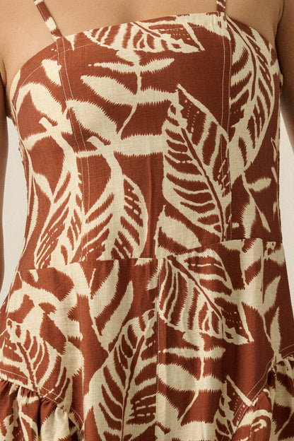 Lush Leaves Tropical-Print Wide-Leg Cami Jumpsuit