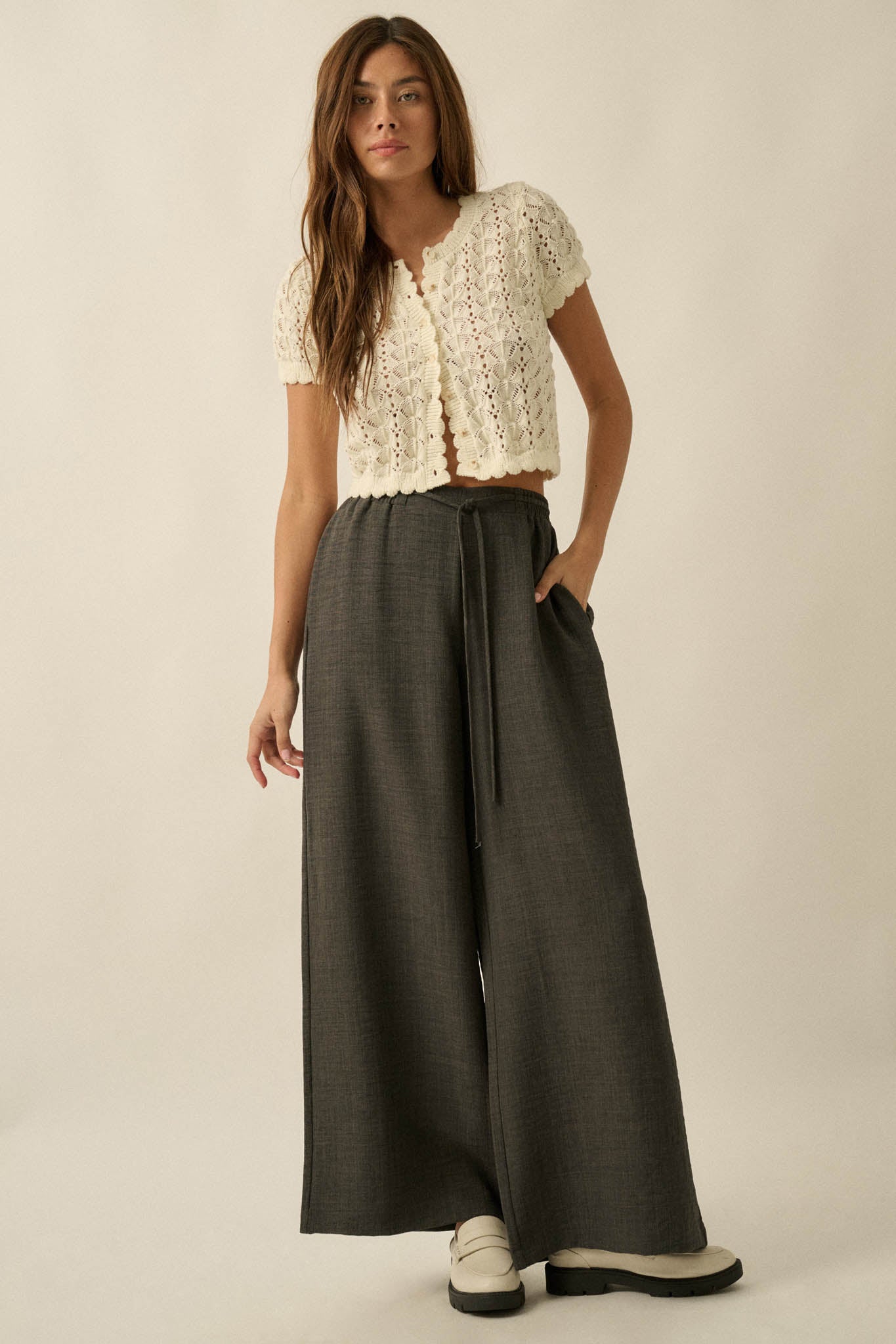 Sidewalk Talk Wide-Leg Drawstring Pocket Pants