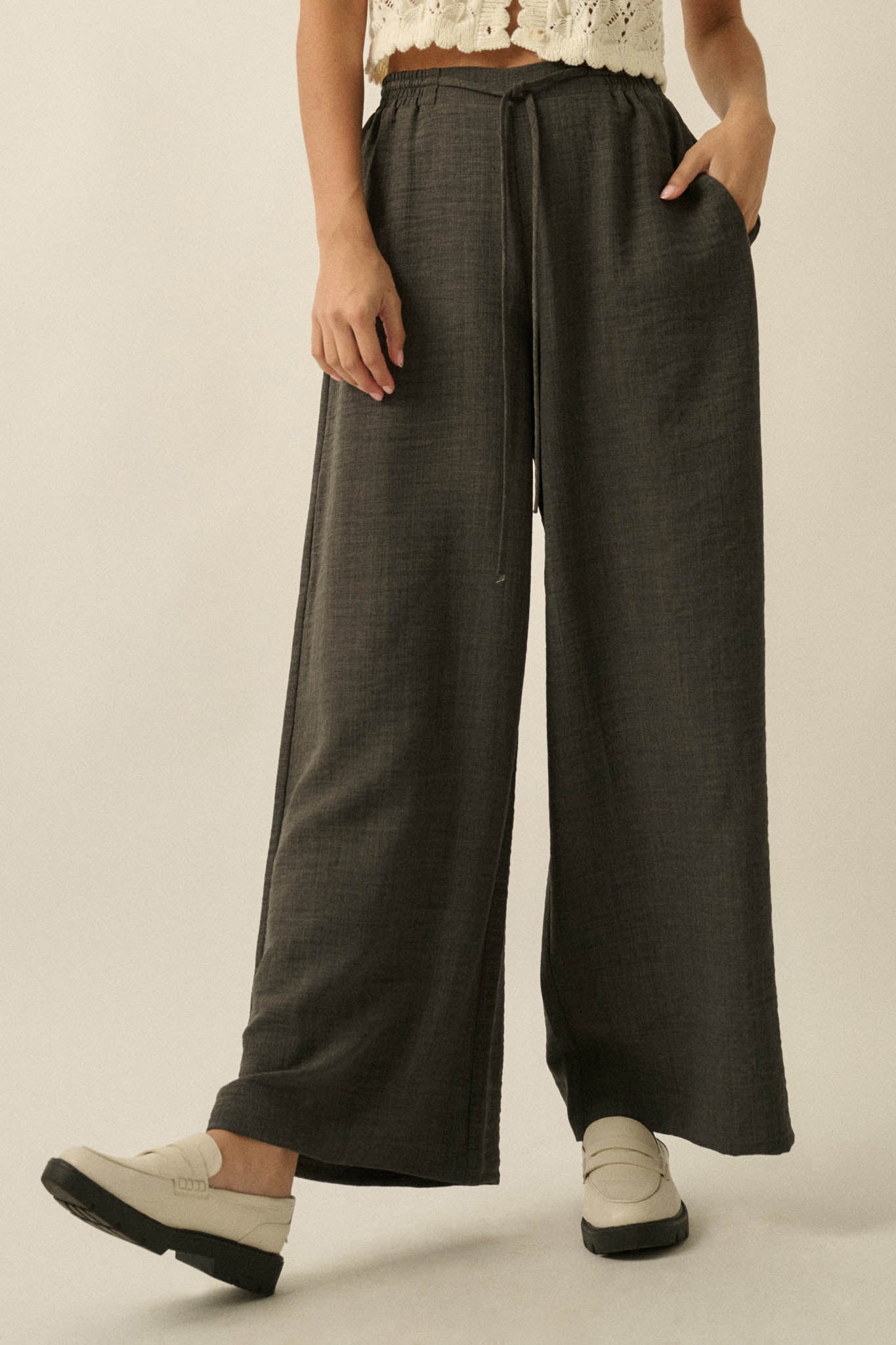 Sidewalk Talk Wide-Leg Drawstring Pocket Pants