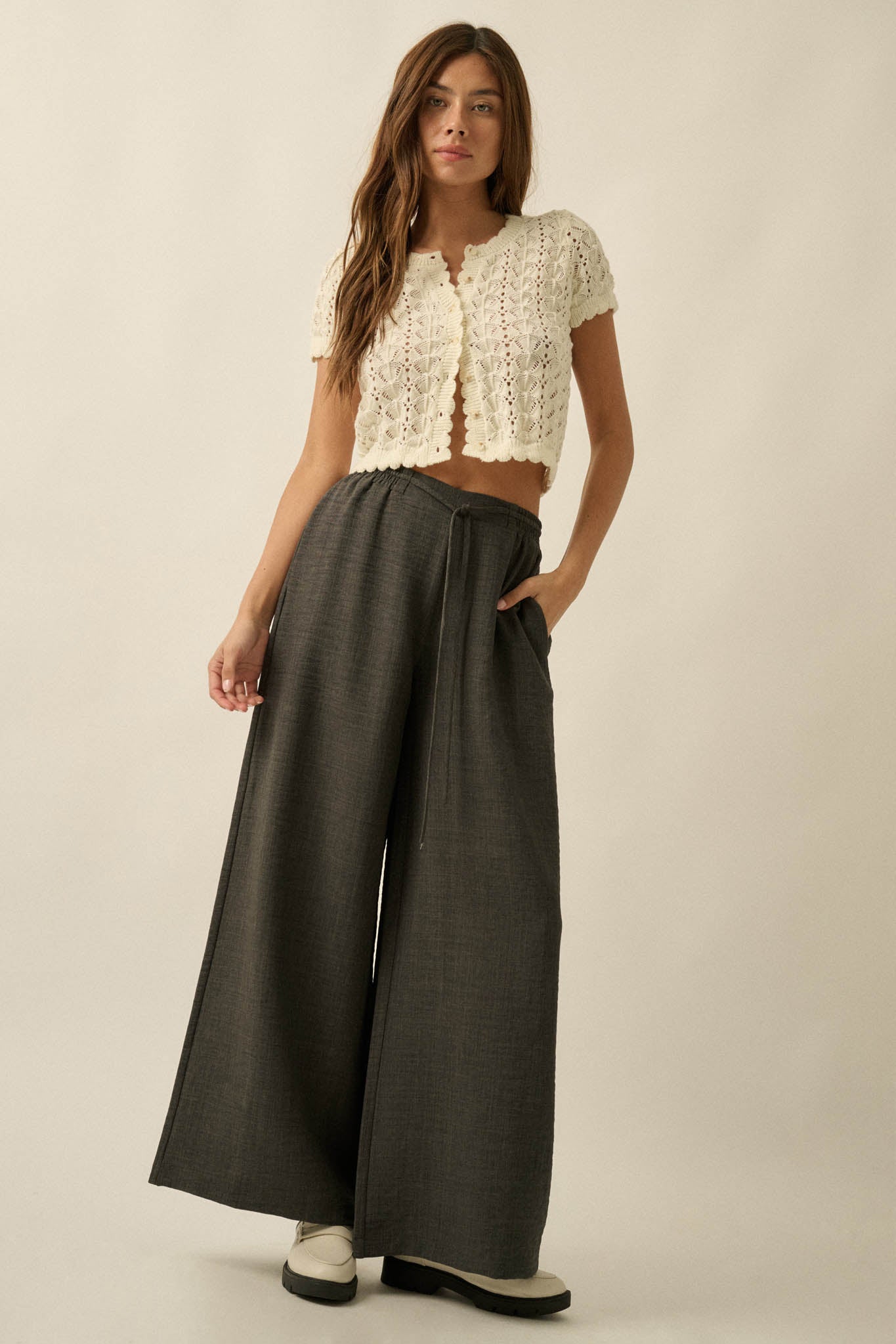 Sidewalk Talk Wide-Leg Drawstring Pocket Pants