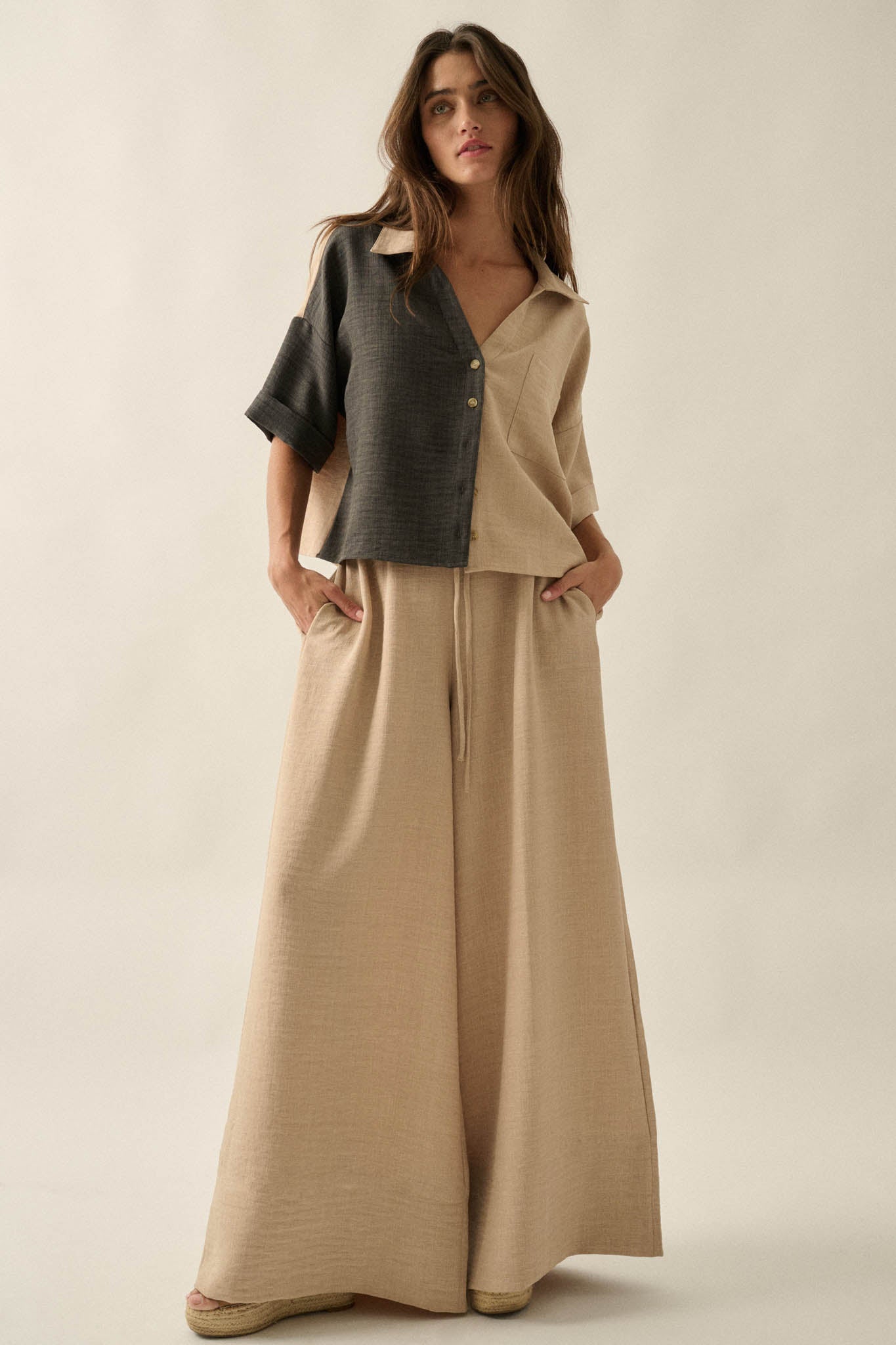 Sidewalk Talk Wide-Leg Drawstring Pocket Pants