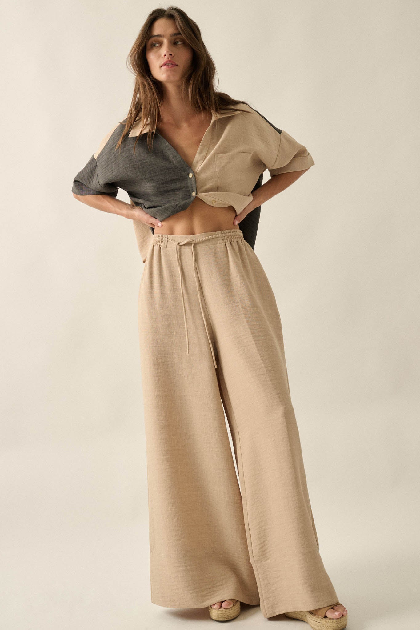 Sidewalk Talk Wide-Leg Drawstring Pocket Pants