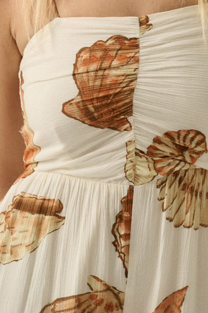 Shell Game Shell-Print Wide-Leg Ruffle Jumpsuit