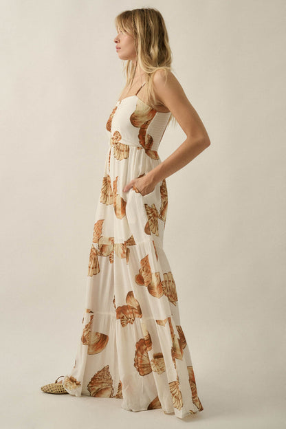 Shell Game Shell-Print Wide-Leg Ruffle Jumpsuit