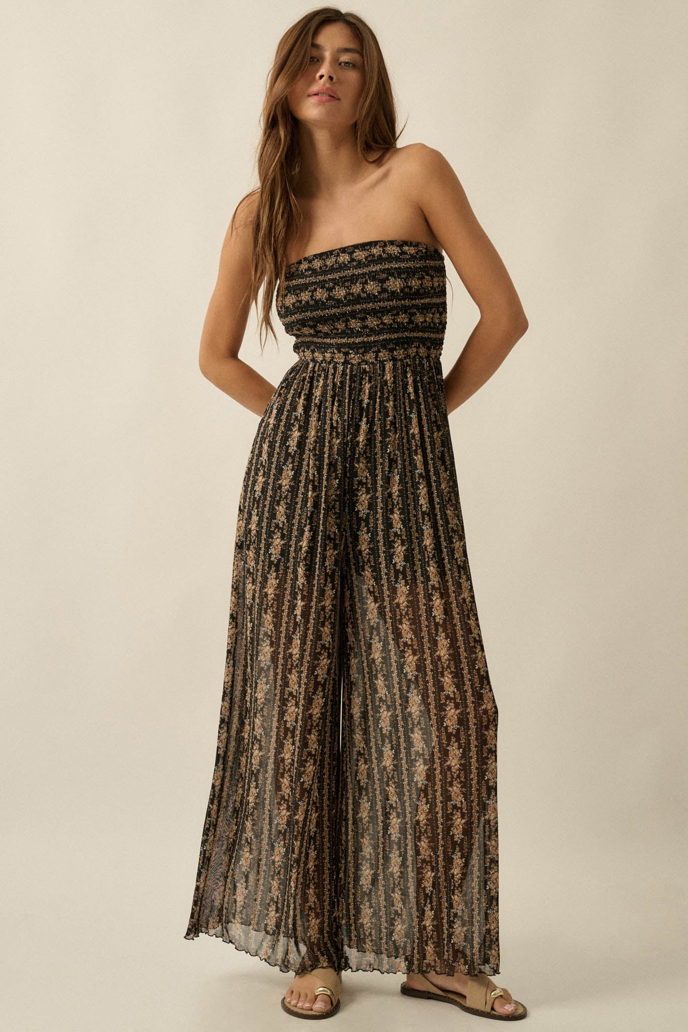 Plenty of Petals Floral Mesh Strapless Jumpsuit