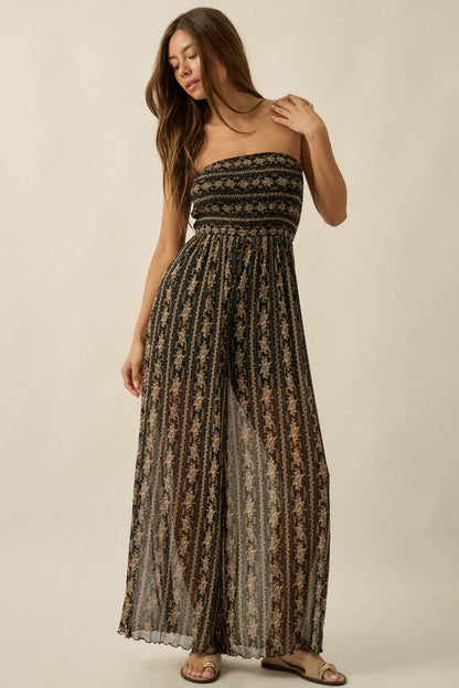Plenty of Petals Floral Mesh Strapless Jumpsuit
