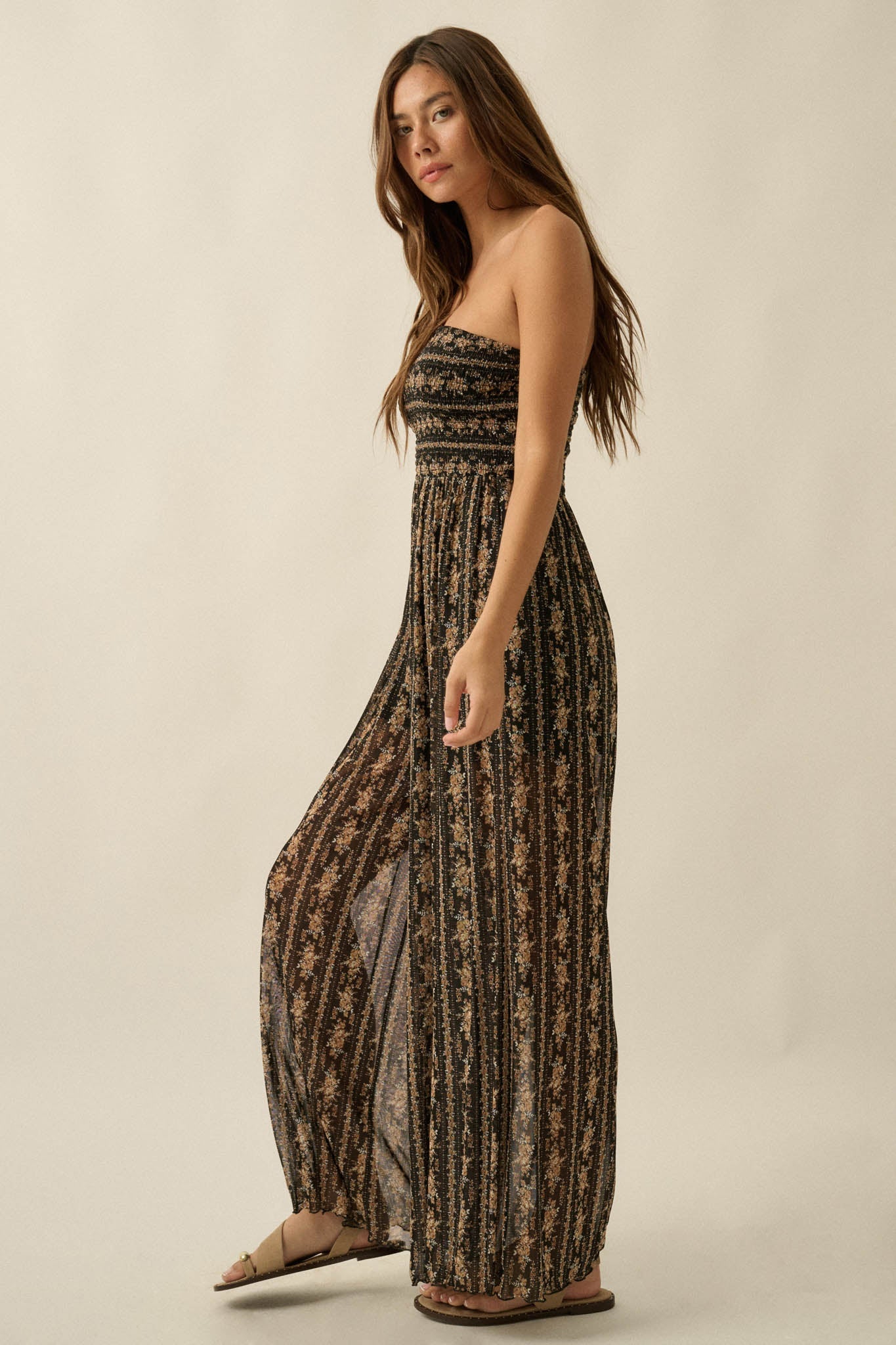 Plenty of Petals Floral Mesh Strapless Jumpsuit