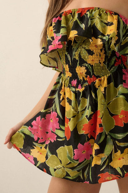 Lei'd Back Tropical Floral Strapless Romper
