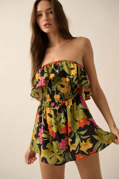 Lei'd Back Tropical Floral Strapless Romper