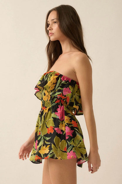 Lei'd Back Tropical Floral Strapless Romper