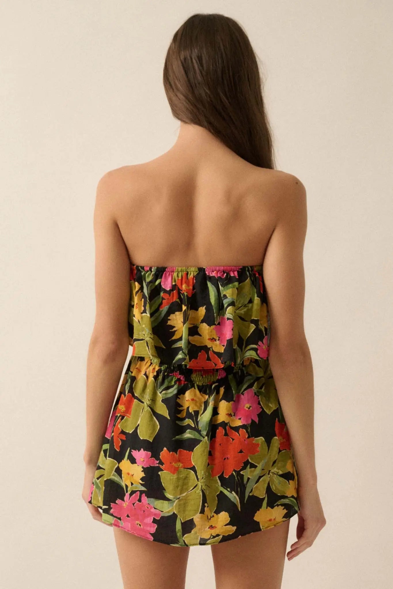 Lei'd Back Tropical Floral Strapless Romper