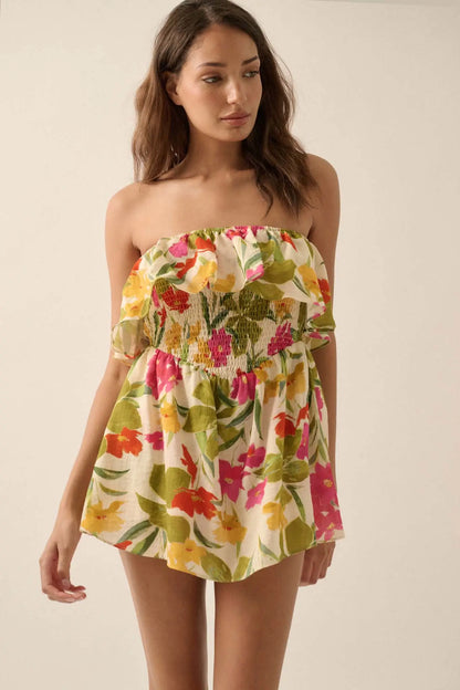Lei'd Back Tropical Floral Strapless Romper