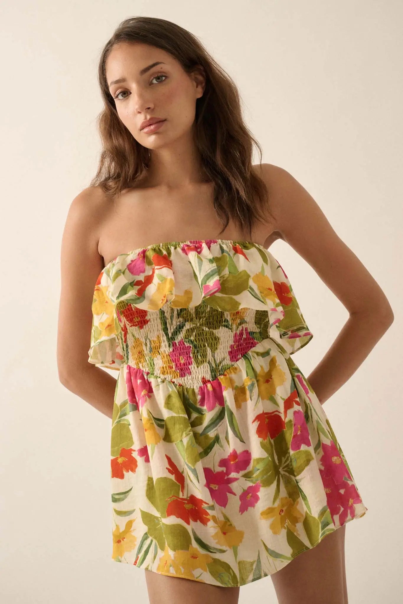 Lei'd Back Tropical Floral Strapless Romper