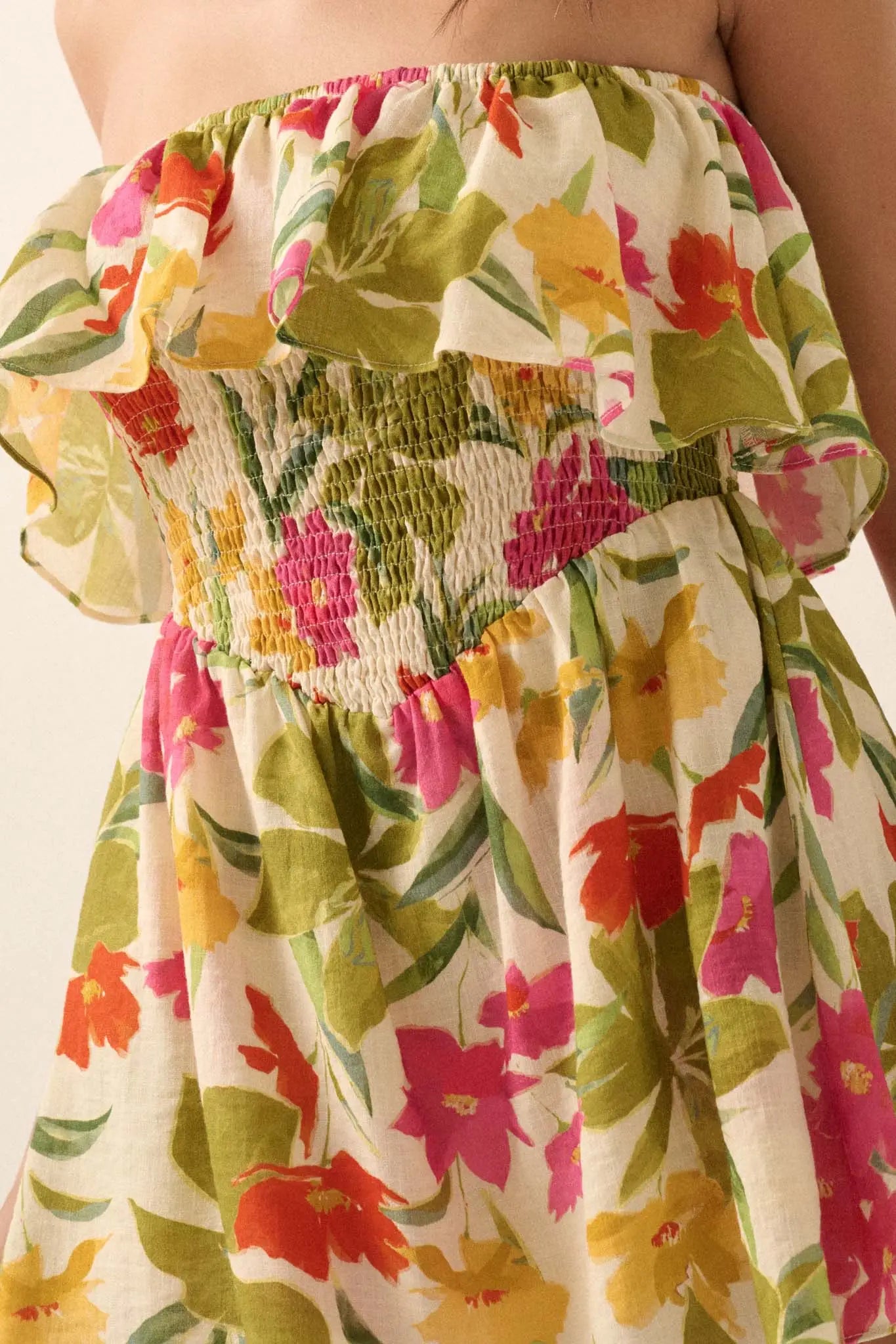 Lei'd Back Tropical Floral Strapless Romper