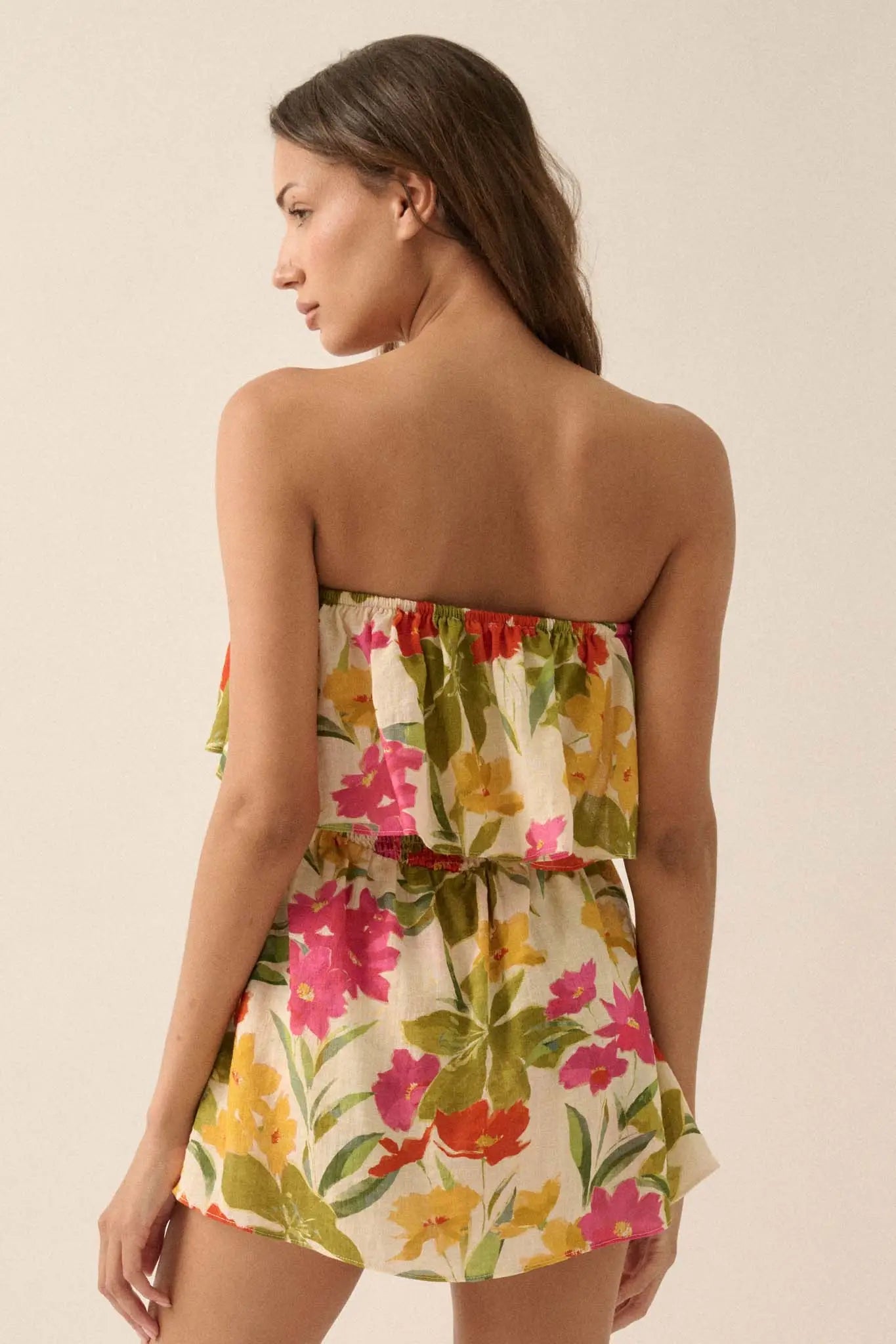 Lei'd Back Tropical Floral Strapless Romper