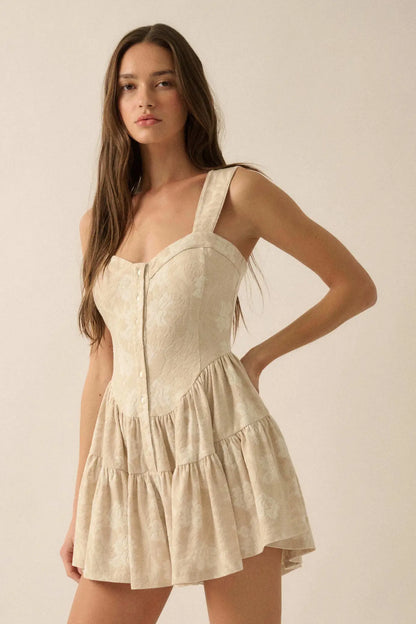 Jacquard Garden Floral Tapestry Ruffled Romper