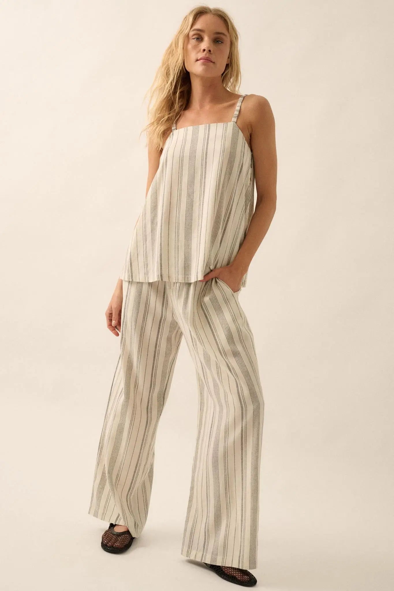 Along for the Ride Pinstripe Wide-Leg Pants