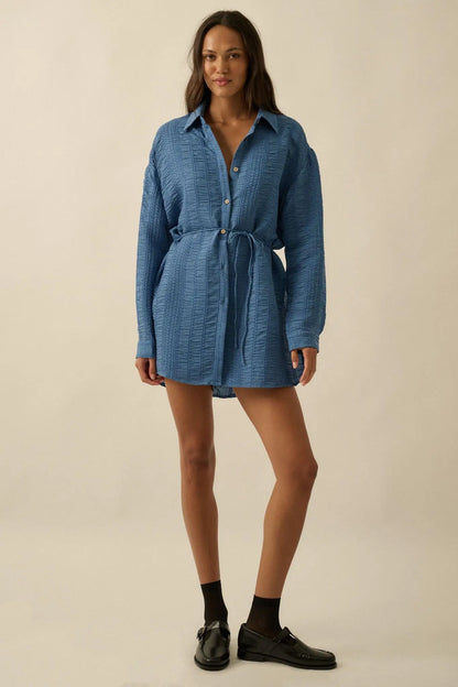 Perfect Day Smocked Button-Up Belted Shirt Romper