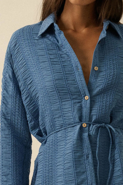 Perfect Day Smocked Button-Up Belted Shirt Romper