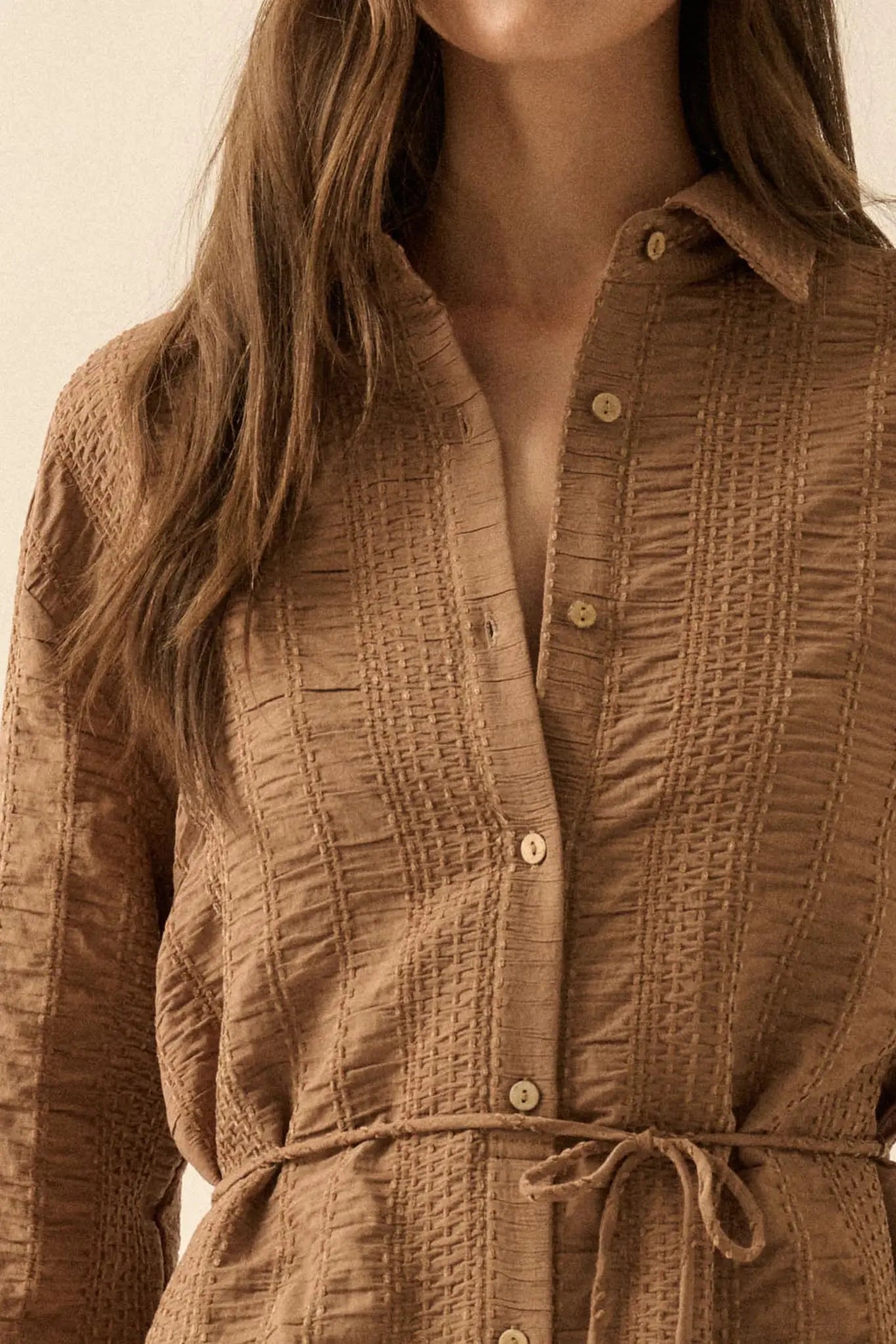 Perfect Day Smocked Button-Up Belted Shirt Romper