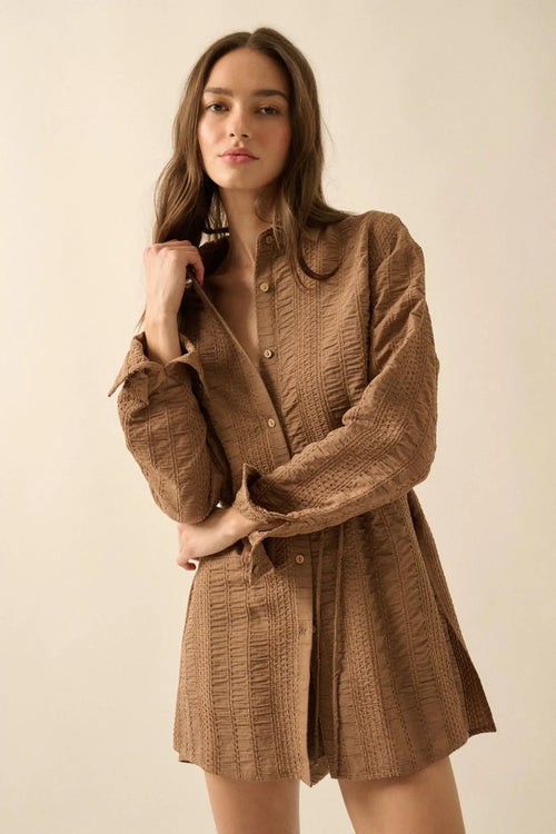Perfect Day Smocked Button-Up Belted Shirt Romper