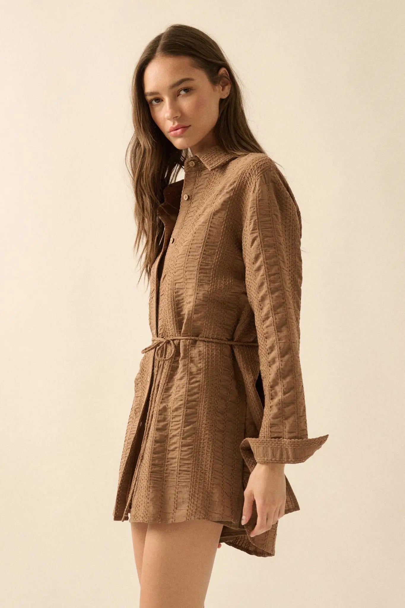 Perfect Day Smocked Button-Up Belted Shirt Romper