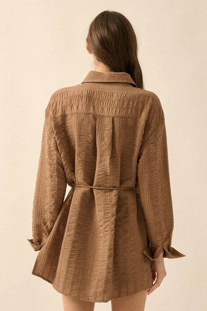 Perfect Day Smocked Button-Up Belted Shirt Romper