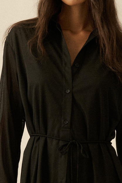After Hours Ribbed Mesh Belted Shirt Romper