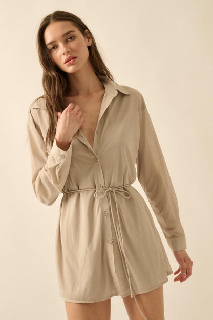 After Hours Ribbed Mesh Belted Shirt Romper