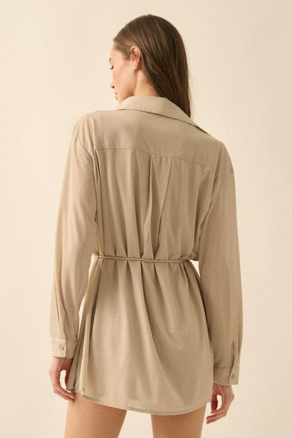 After Hours Ribbed Mesh Belted Shirt Romper