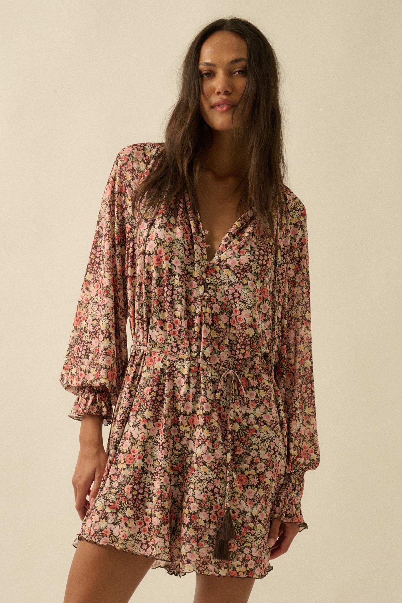 Picking Wildflowers Floral Mesh Belted Romper