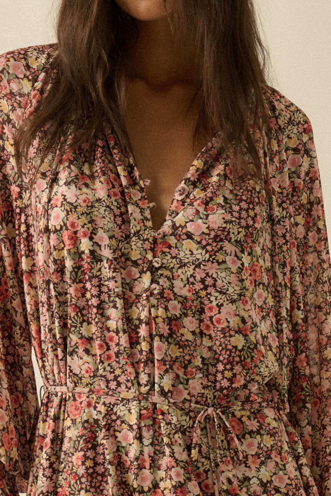 Picking Wildflowers Floral Mesh Belted Romper