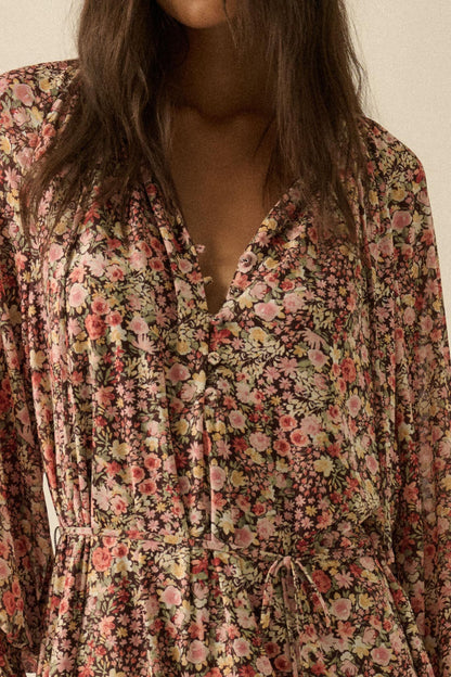 Picking Wildflowers Floral Mesh Belted Romper