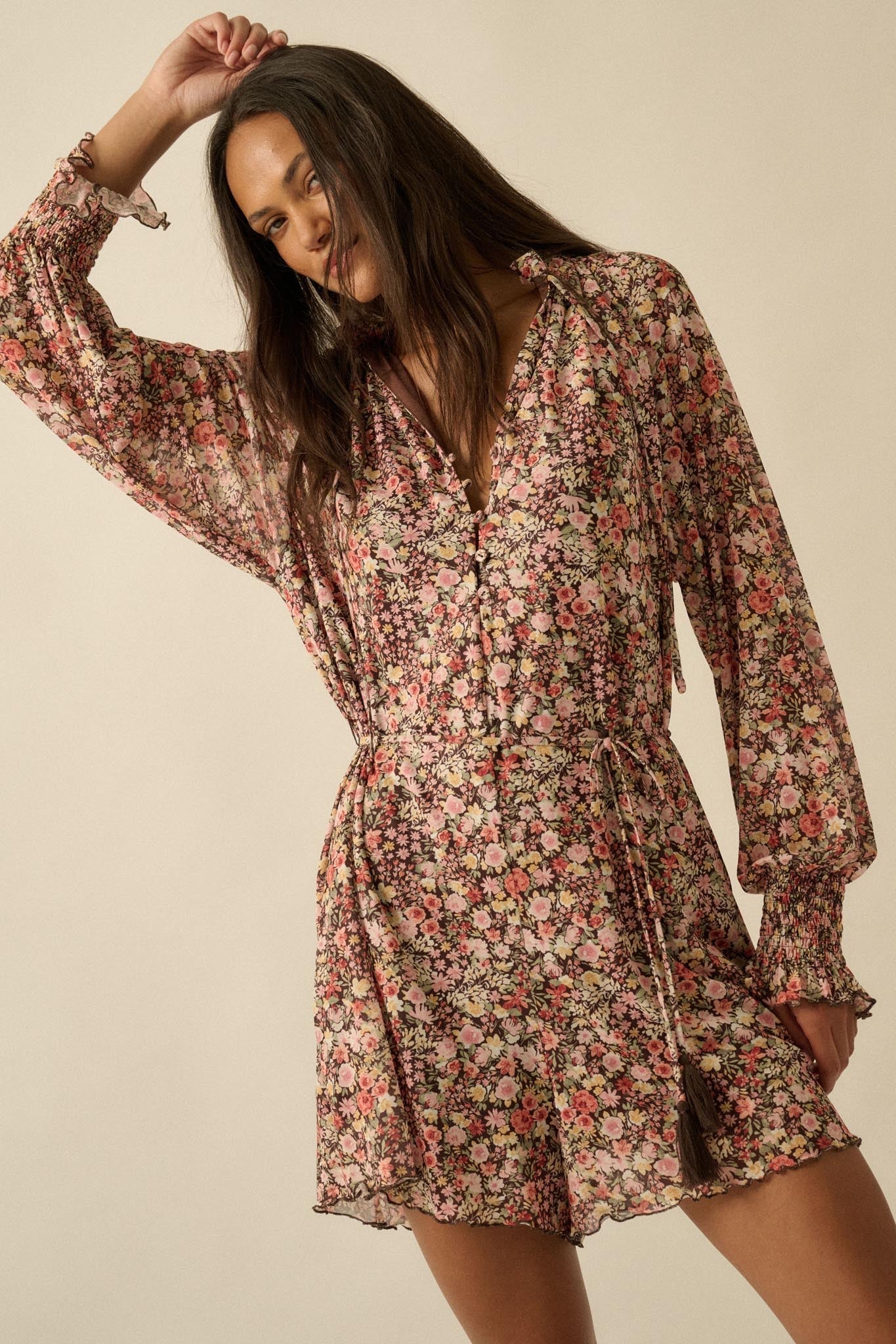 Picking Wildflowers Floral Mesh Belted Romper