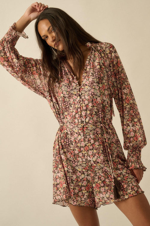Picking Wildflowers Floral Mesh Belted Romper