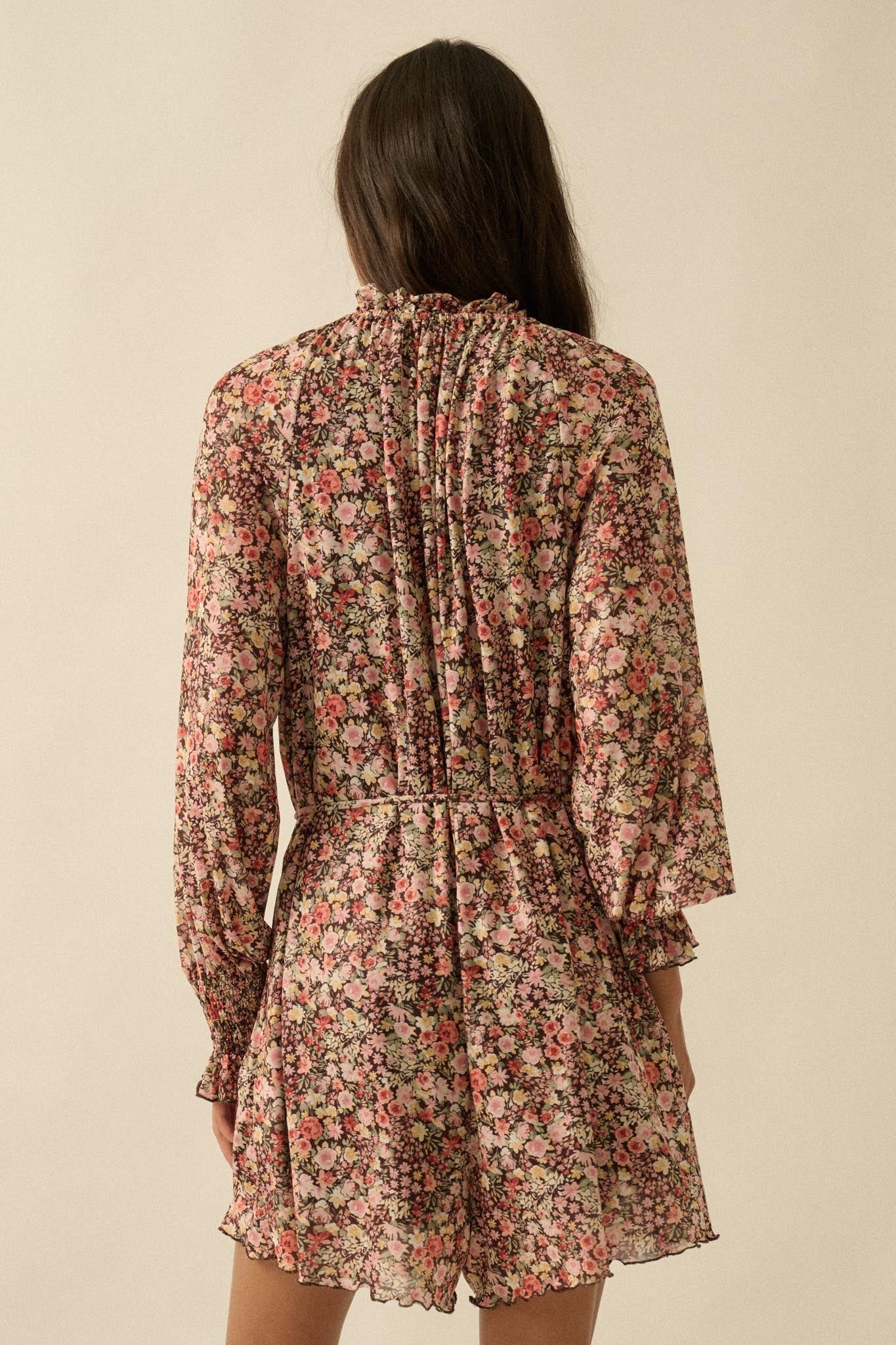 Picking Wildflowers Floral Mesh Belted Romper