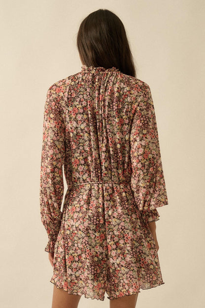 Picking Wildflowers Floral Mesh Belted Romper