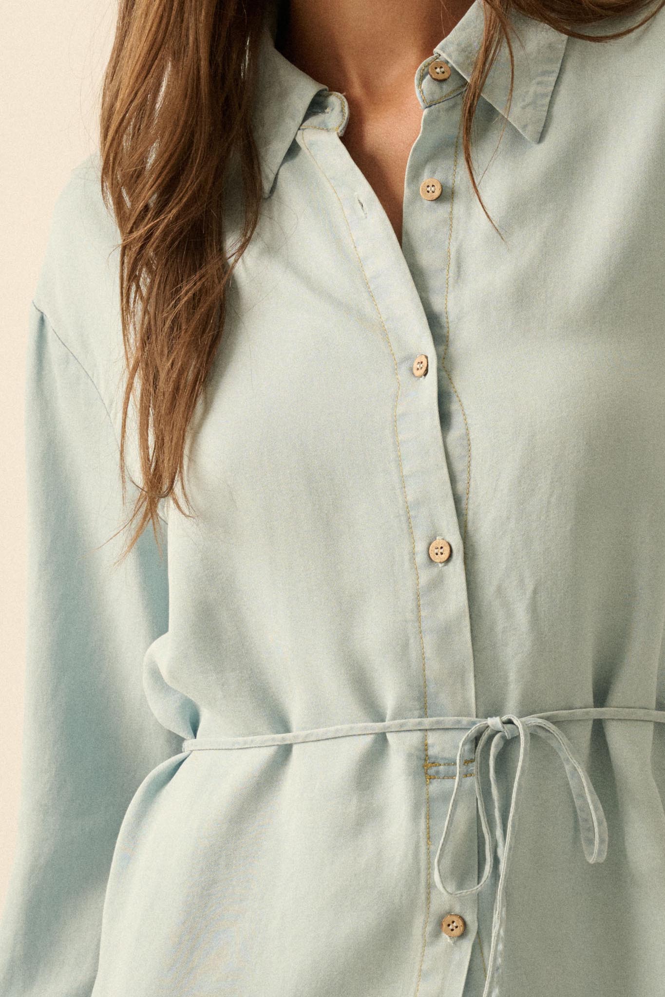 Hazy Days Denim Button-Up Belted Shirt Romper