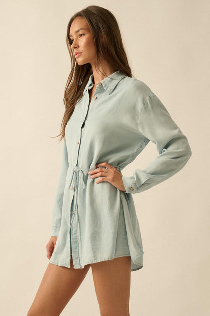 Hazy Days Denim Button-Up Belted Shirt Romper