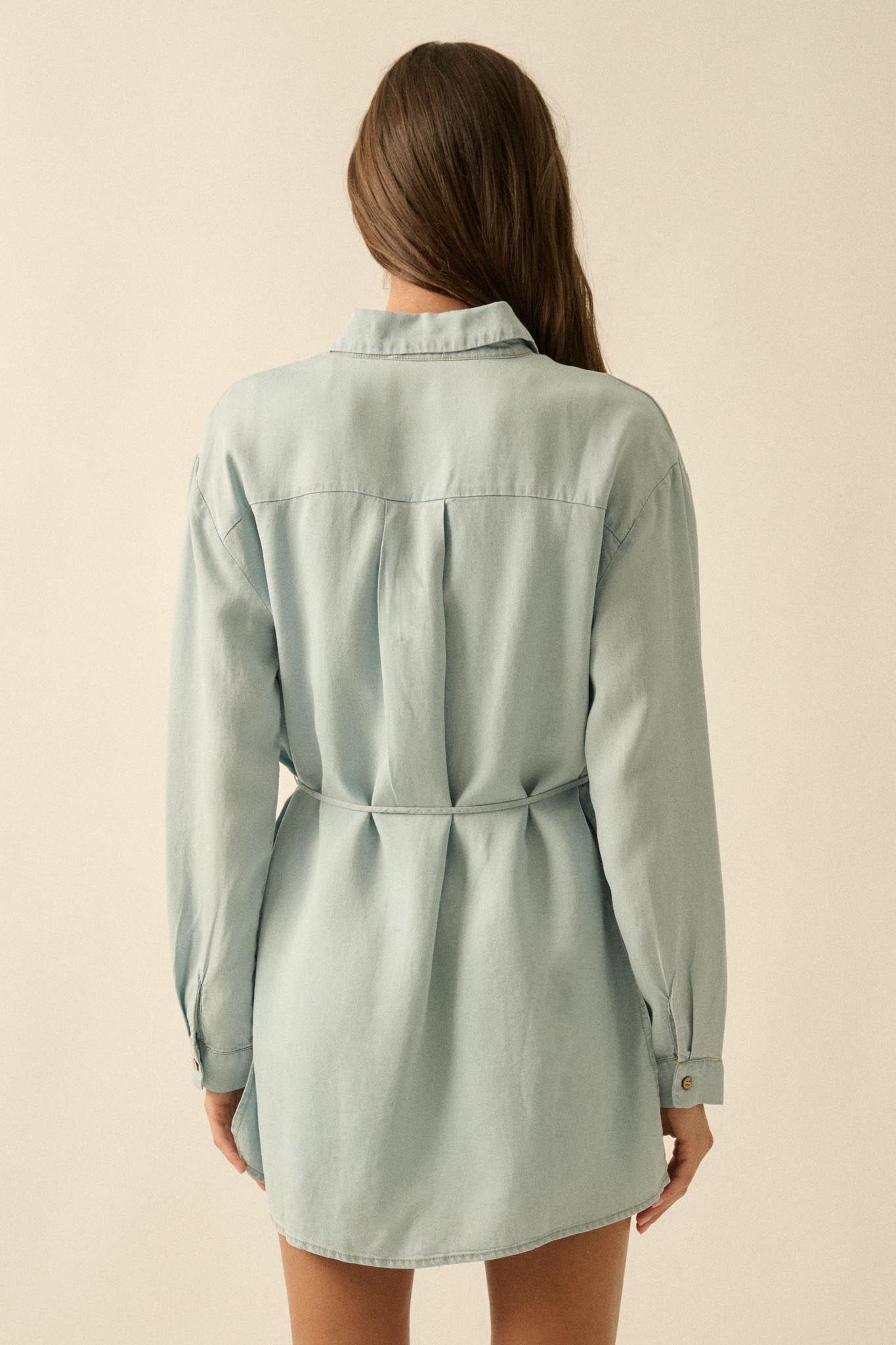 Hazy Days Denim Button-Up Belted Shirt Romper