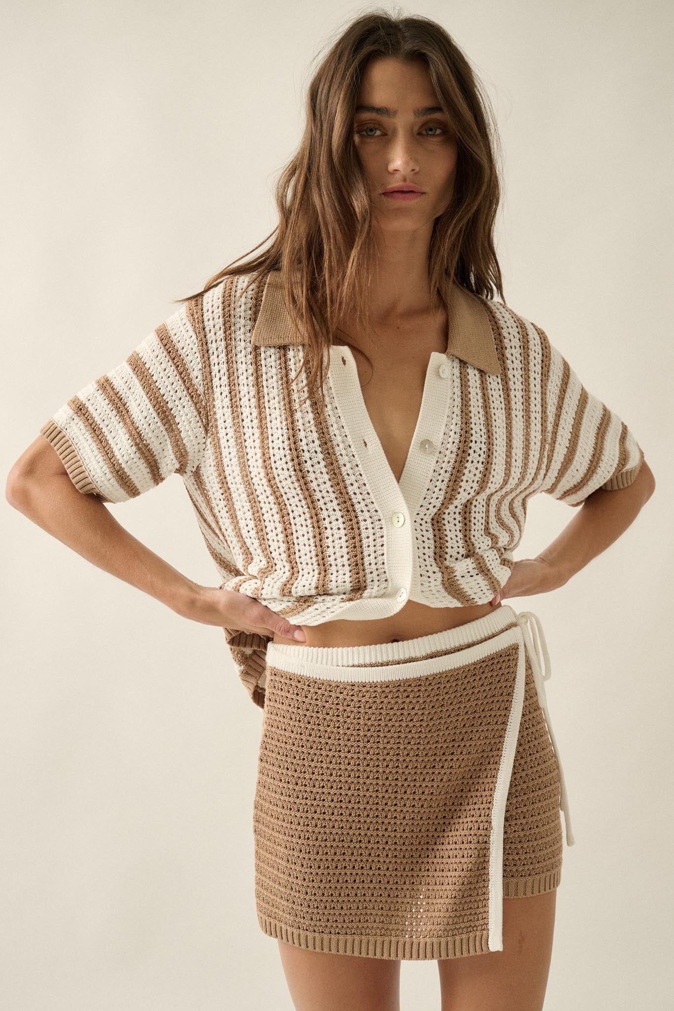 Easy Days Crochet-Knit Wrap Mini Sweater Skort